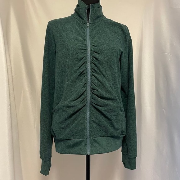 Zella Dark Green Full Zip Track Athletic Jacket thumb holes Running Yoga - Picture 1 of 6